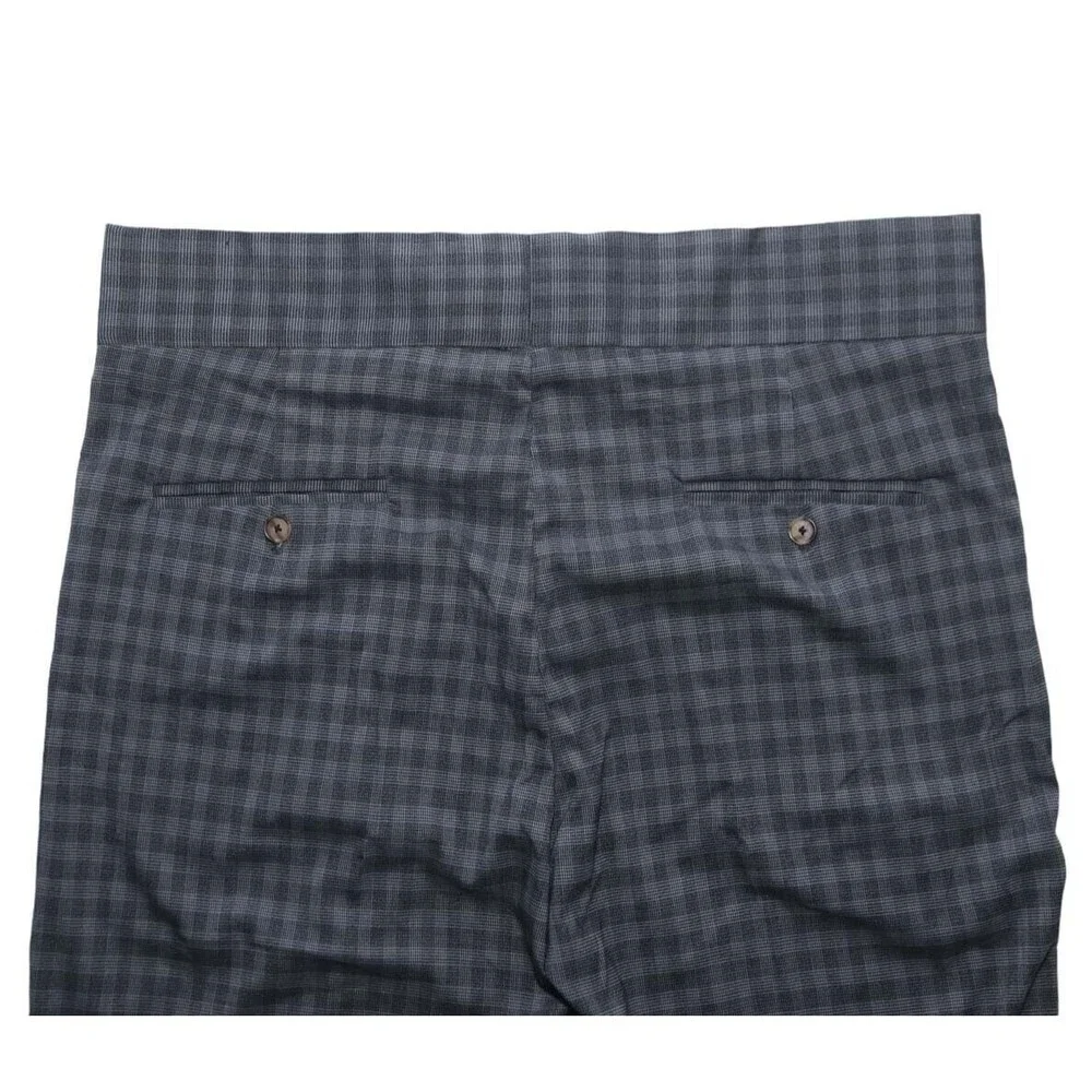 Mens Gurkha Pants Gray Plaid Wool Stretch Slim High Waist Flat Front Trousers 36